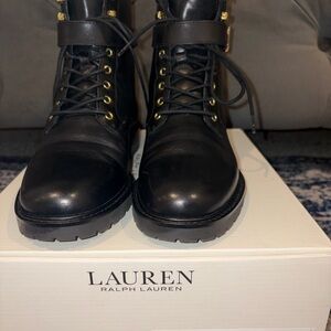 Ralph Lauren Black Leather Lace-Up Boots